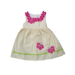 Emily Rose Yellow / White Plaid Pink Butterfly Tie Back Short Sleeved Dress